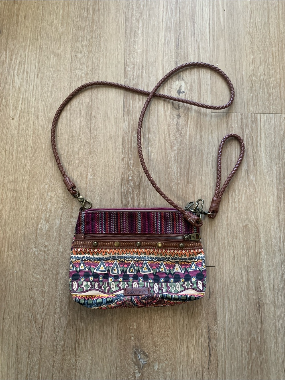 Sakroots Multicolor Boho Crossbody Bag with Braided Strap